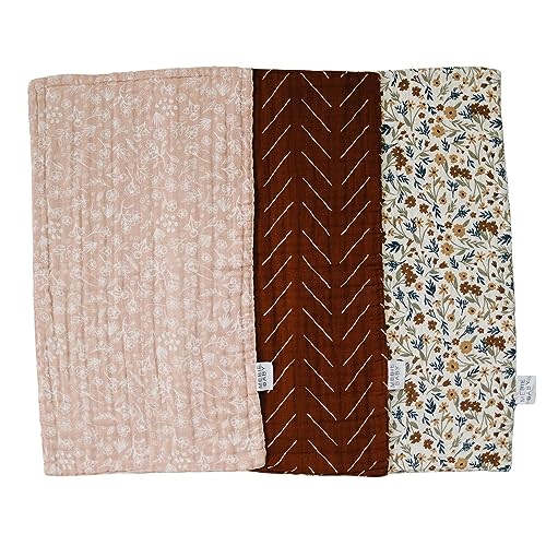 Mebie Baby Burp Cloths, Floral Print 3-Pack, Muslin Burp Cloth Set for Spit Up, Drool, and More, Boho Burp Cloths for Baby Boy and Girl, Baby Must Haves for Registry Lists and Gifts for Newborns