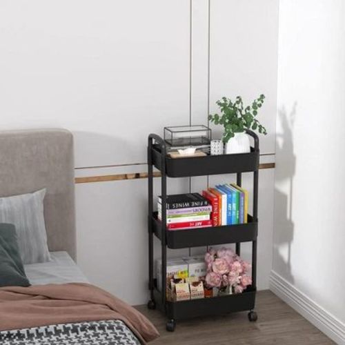 MOVSSOU Movable 3-Tier Rolling Storage Cart Shelves Rolling Utility Cart for Bathroom Kitchen Office Workshop