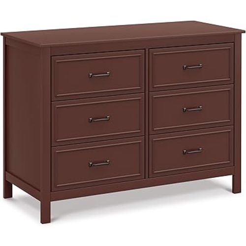 DaVinci Charlie 6-Drawer Baby Dresser - Wooden Double Chest of Drawers for Kids, Boys and Girls - Multi-Purpose Storage Dresser for Bedroom, Nursery, Living Room & Hallway, Easy to Assemble - Crimson