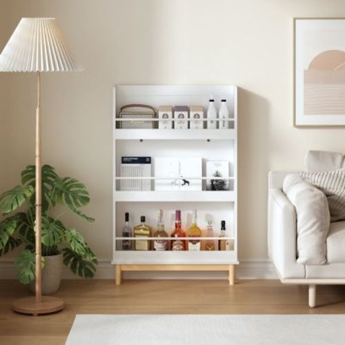 Wall-Mounted Kids Bookshelf with Front-Facing Display Shelves – Slim Nursery Book Rack for Toddlers White-3irtyhousy