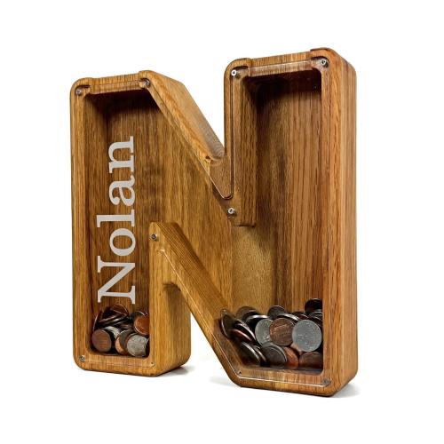 Personalized Boys Piggy Bank, Wood Gift For Kids, Neutral Baby Shower Gift, Personalized Letter Bank, Boy Nursery Decor, Wooden Piggy Bank