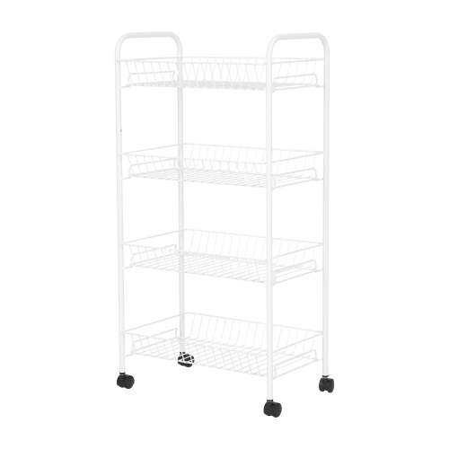 Mainstays Laundry Cart, White, Rolling 4-Tier Metal Organizer for Transporting and Sorting Laundry