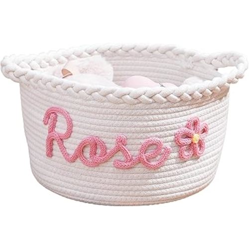 JUPPE Custom Baby Shower Basket, Personzlized Basket with Baby Name, Baby Boy Girl Storage Organizer Cotton Rope Nursery Decor Newborn Gift (style 1) (Style 7)