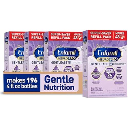 Enfamil NeuroPro Gentlease Baby Formula, Brain Building DHA, HuMO6 Immune Blend, Designed to Reduce Fussiness, Crying, Gas & Spit-up in 24 Hrs, has Prebiotics to Promote Softer Stools, Baby Milk, 35.2 Oz (Pack of 4)