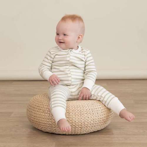 Organic 2-Way Zip Romper, Sage Stripes - Makemake Organics | Maisonette