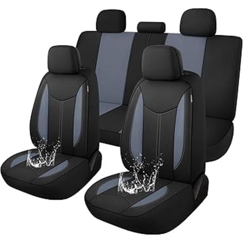 CAROMOP Waterproof Car Seat Cover Full Seats, Neoprene Seat Covers for Cars,Split Bench Compatible Car Interior Covers, Universal Fit Most Car Sedan Truck SUV(Black/Gray)
