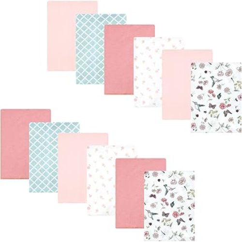 Hudson Baby Unisex Baby Cotton Flannel Burp Cloths Bundle, Hummingbird Garden, One Size