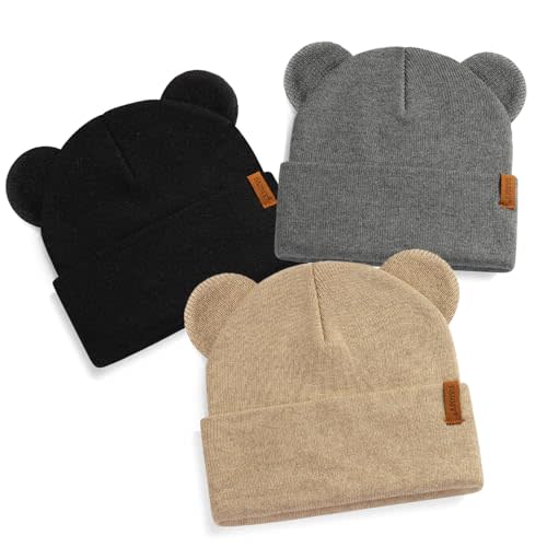 DANMY Baby Beanie Warm Winter Hat with Bear Ear for Infant Toddler Boys Girls Child Soft Knitted Skull Cap