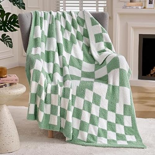 Joiedomi Throw Blanket for Couch, Sage Green Checkered Knitted Blankets Gifts for Women Mom Girls, Cozy Cute Soft Throw Home Room Decor Aesthetic Women Mothers Birthday Gifts 50x60 Inches