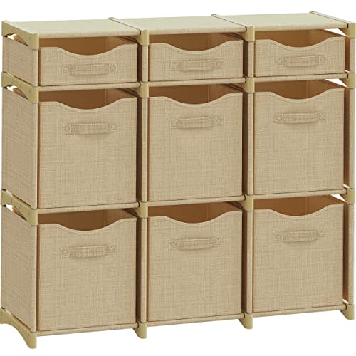 9 Cube Closet Organizers And Storage | Includes All Storage Cube Bins | Easy To Assemble Closet Storages Unit With Drawers | Room Organizer For Clothes, Baby Closets Bedroom, Playroom, Dorm (Beige)