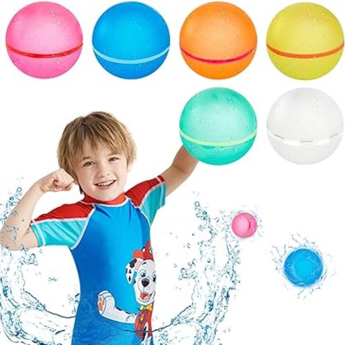 Reusable Water Balloons for Kids Water Bombs Splash Balls for Pool, Refillable Quick Fill Self Sealing for Water Fight Game, Water Park, Summer Party, 6PCS