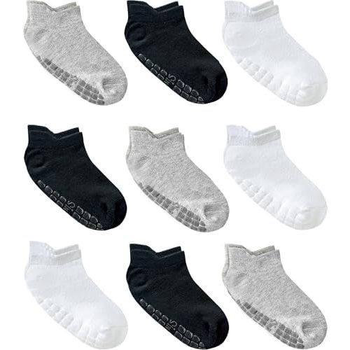 Simply Kids Baby Non-Slip Ankle Socks (9 Pairs) – Superior Grip, Soft Cotton, for Active Toddler Girls & Boys (Ages 0-7)