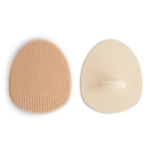 mushie Baby Bath Cradle Cap Brush | Soft Silicone Bristles for Dry Skin, Eczema, & Cradle Cap Treatment | 2-Pack (Blush/Shifting Sand)