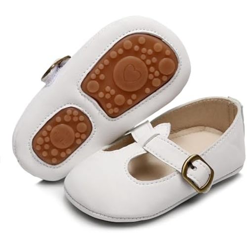 HONGTEYA Baby Moccasins with Rubber Sole&Soft Sole - Flower Print PU Leather Tassel Bow Girls Ballet Dress Shoes for Toddler