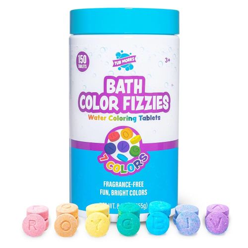 Tub Works® Bath Color Fizzies, 150 Count | Nontoxic & Fragrance-Free | Fizzy, Bath Color Tablets for Kids | Create Fun Bath Colors | Water Tablets in 7 Colors for Variety | Bath Bombs for Kids Bath