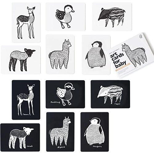 Wee Gallery Art Cards for Baby, Durable High Contrast Black and White Animal Flashcards for Newborns, Brain Development, Sensory Toys, Tummy Time Essentials for Infant and Toddler - Baby Animals