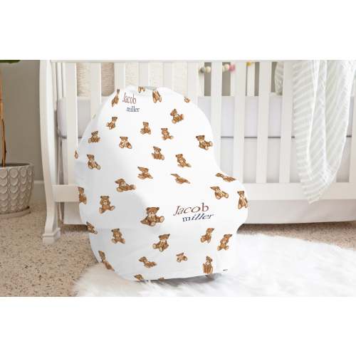 Teddy Bear Car Seat Cover – Soft Stretchy Fabric Baby Nursing Cover Combo