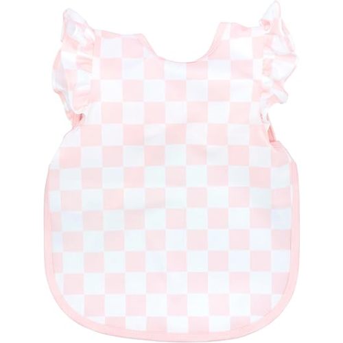 BapronBaby Pink Flutter Checkerboard Bapron - No Neck Tie Safer Bib for Baby & Toddler - Soft Waterproof Stain Resistant - Machine Washable - Sz Baby/Toddler 6m-3T