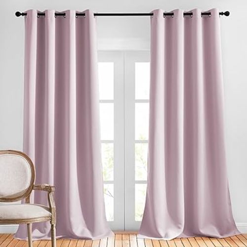 NICETOWN Room Darkening Drapes for Nursery - (52 inches Width by 120 inches Length, Lavender Pink, 1 Pair) Light Blocking Curtain Panels for Bedroom Girl Room, Soft Fabric Window Treatment