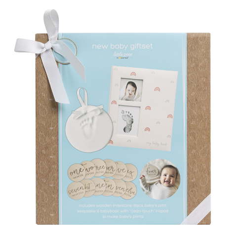 Little Pear by Pearhead Newborn Gift Set, Includes Rainbow Baby Book, Print Keepsake and Age Props
