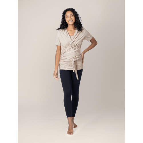 Organic Cotton Skin to Skin Short Sleeve Wrap Top | Oatmeal Heather