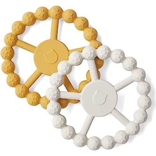 SAMiGO Silicone Teethers for Babies 0-6 6-12 Months Baby Teething Rings Chew Toys for Infant Boys and Girls - 2 Pack