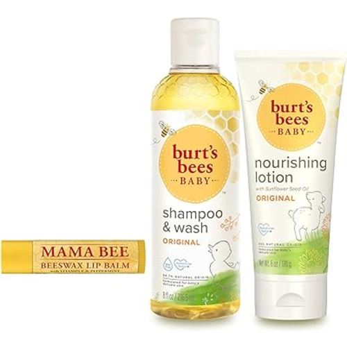 Burt’s Bees Baby & Mom Gift Set – Joyful Moments with 3 Gentle Skin and Hair Care Products: Baby Shampoo and Wash, Baby Lotion, and Mom’s Bees Beeswax Natural Lip Balm