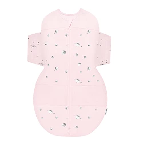 Happiest Baby Sleepea 5-Second Swaddle - 100% Organic Cotton Baby Swaddle Blanket - Doctor Designed Promotes Healthy Hip Development (Rose Stars, Large)