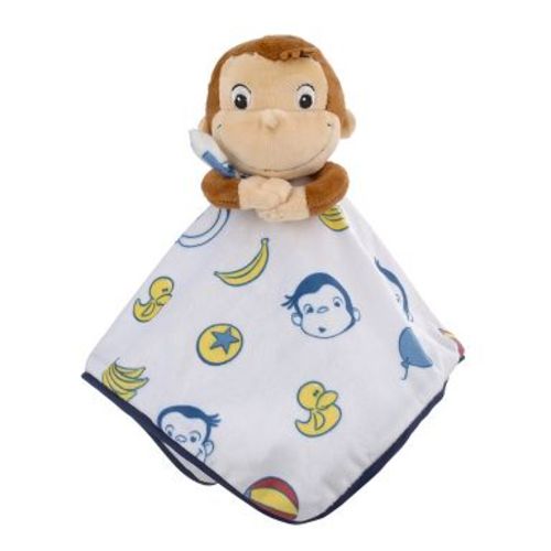 NoJo Welcome to the Universe Baby Curious George White, Blue, Red, Yellow and Brown Plush Security Baby Blanket