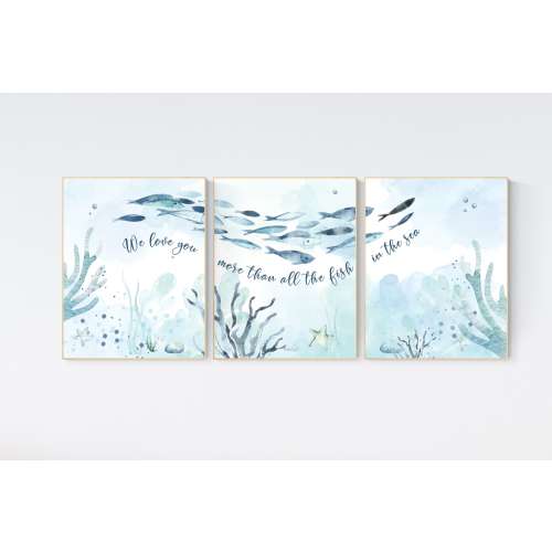 Under the sea wall art, Ocean nursery decor, Nautical nursery print set, under the sea nursery, gender neutral nursery, ocean, nautical