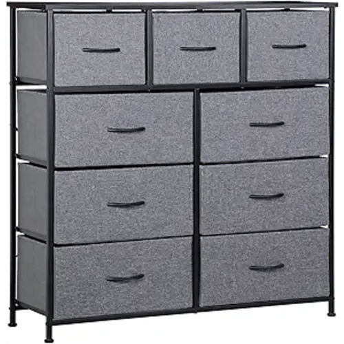 SUPER DEAL Dresser for Bedroom 9 Drawer Fabric Storage Tower Tall Chest Organizer Unit for Living Room Nursery Entryway Closets, Heavy Duty Steel Frame, Wood Top Black Grey