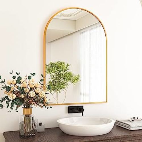 HARRITPURE 24"x36" Arched Bathroom Mirror - Wall Mounted Mirror - Gold Arch Mirror - Aluminum Alloy Frame Bathroom Mirror Living Room, Bedroom, Bathroom and Entryway