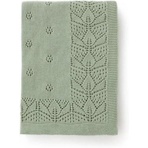 LAWKUL Cellular Blanket Baby 100% Cotton Knitted Soft Knit Crochet Blankets for Newborn Boy Girls Infants Green 100x80cm