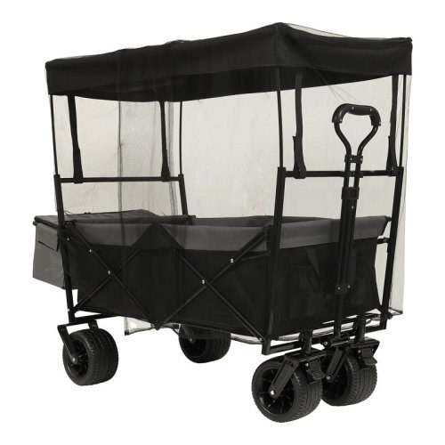 CRS APPLIANCES, 480Lbs Collapsible Wagon with Canopy,Wagon Stroller with 7" All-Terrain Wheels, Lightweight Foldable Wagon, Large Capacity for Camping, Shopping, Sports, and Garden Use,orange with mosquito net | Wayfair