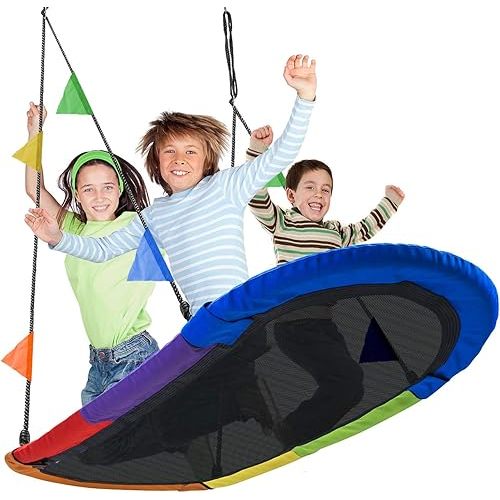 Sorbus 66" Saucer Swing for Kids- 330lbs Big Oval Platform Swing- Tree Glider Therapy Swing for Kids- Adjustable Ropes & Durable Swing Seat- Trampoline Net Swing for Indoor/Outdoor, Accessory Included