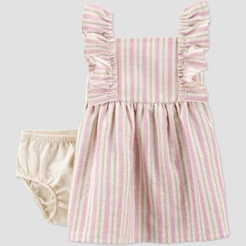 Carter's Just One You® Baby Girls' Striped Dress - 3M: Cotton A-Line, Floral Botanical Pattern, Sleeveless Flutter