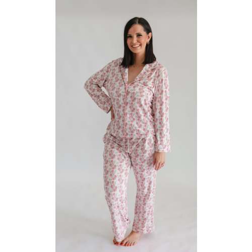 Womens Button Up Set In Pink Floral