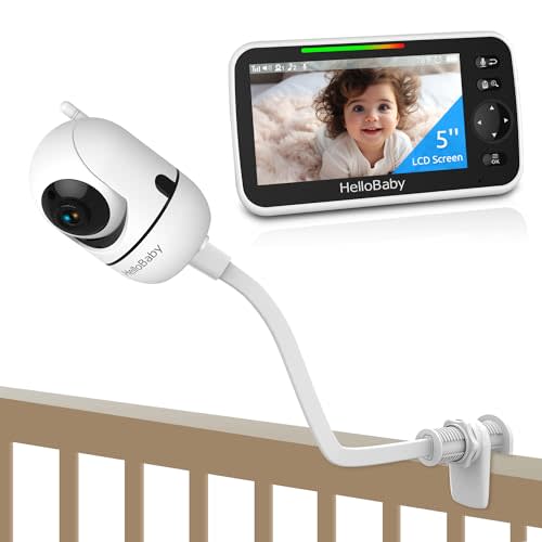 HelloBaby Baby Monitor with Crib Clip, 5'' Screen and 30-Hour Battery Life, Baby Monitor with Camera and Audio, Flexible Clamp Mount with Long Gooseneck Arm by Hello Baby