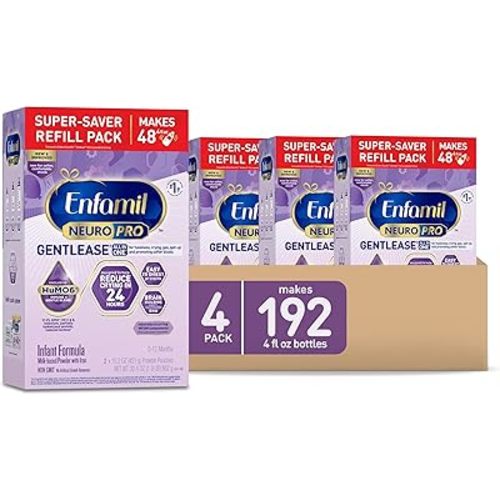 Enfamil NeuroPro Gentlease Baby Formula, Brain Building DHA, HuMO6 Immune Blend, Designed to Reduce Fussiness, Crying, Gas & Spit-up in 24 Hrs, has Prebiotics to Promote Softer Stools, Baby Milk, 30.4 Oz (Pack of 4)