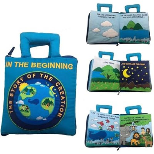 Pockets of Learning in The Beginning Quiet Book Explore The Story of Creation | Fabric Activity Busy Book for Toddlers and Children | Educational and Engaging Bible Church Book