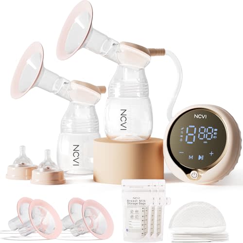 NCVI 8100 Double Electric Breast Pump with 24/28mm Silicone Flanges Suitable for Large Nipples, Anti-Backflow Milk Breastfeeding Pump with 4 Modes|9 Levels, Handheld Motor and LED Display, Ultra-Quiet
