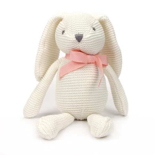 FLUFFYFUN 100% Organic Cotton Baby Toys White Bunny Rabbit Stuffed Animal for Newborn 7.1"