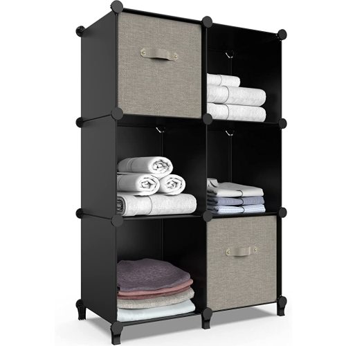 6-Cube Storage Organizer, Closet Organizer Storage Cabinet Shelf Bookcase Bookshelf with Metal Hammer, Storage Cubes Organizer Cabinet for Kids, Closet, Bedroom, Bathroom(11.8x11.8x11.8 inch)Black