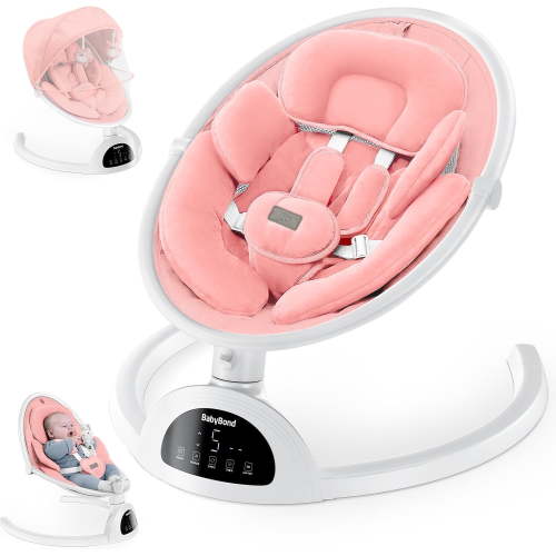 Babyomi Baby Swing ，Bluetooth Control ， 5 Speed Settings ，10 nursery rhyme,0-12Months,pink