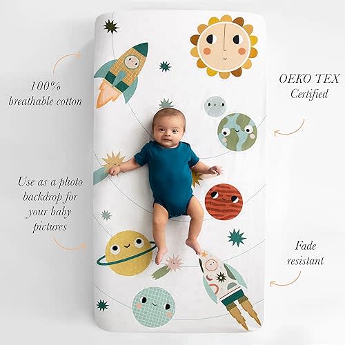 Rookie Humans 100% Cotton Sateen Fitted Crib Sheet (Space Explorer)