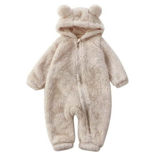 Ydojg Baby Toddler Bodysuits Girls Boys Cute Solid Long Sleeves Cartoon Bear Ears Footed Hooded Zipper Romper Warm Footie Jumpsuit Sleeper Pajamas Outfits