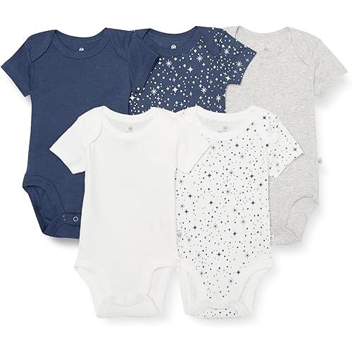 HonestBaby Baby Boys Short Sleeve Bodysuits Multipack Organic Cotton for Infant Baby Boys, Blue, Newborn