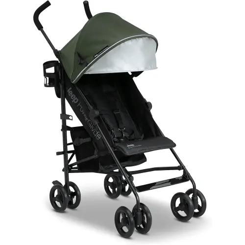 Jeep PowerGlyde Stroller by Delta Children Lightweight Travel Stroller with Smoothest Ride & Compact Fold, 3-Position Recline, Extra Large Storage Basket, Olive Green