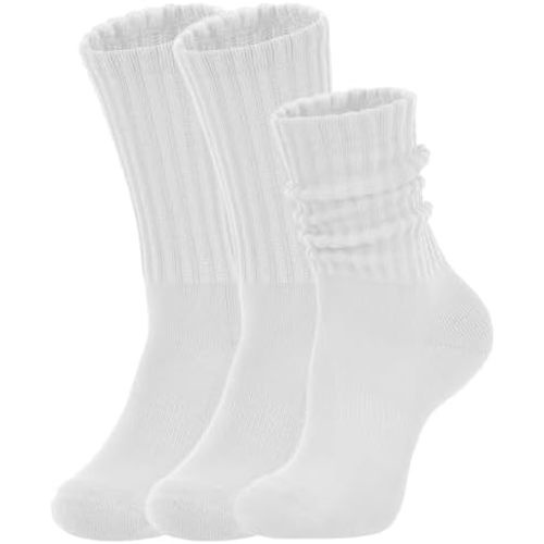 Women's Slouch Crew Socks Retro Solid Scrunch Boot Socks Chunky Ribbed Cozy 3-Pack Cotton Crew Socks Size 5-11