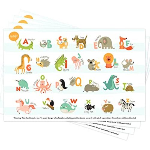 Disposable Placemats for Baby 40 Pack Stick-On Baby Placemat Alphabet ABC Animal Kids Table Mat for Restaurants Dining Table Travel Essentials for Toddlers, Multicolor